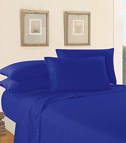 Elegant Comfort Luxury 1500 Premium Hotel Quality Microfiber 4-Piece Sheet Set - Wrinkle Resistant, All Around Elastic Fitted Sheet, Deep Pocket up to 16", Full, Royal Blue Elegant Comfort