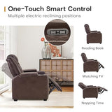 ANJ Power Home Theater Seating, PU Leather Electric Recliner Chair with Adjustable Headrest, Dual Motors Movie Reclining Chairs with LED Lights,USB Port, Cup Holders, Hidden Arm Storage (Brown)