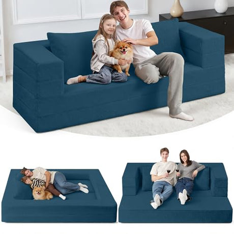 Cansunna Futon Sofa Bed with Pillow, 3-in-1 Sleeper Sofa Bed with Removable Cover, Convertible Floor Sofa Bed, No Assembly Boneless Couch for Living Room, Bedroom Cansunna