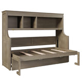 SOFTSEA Twin Size Horizontal Murphy Bed with Desk, Foldable Wall Bed Frame with Storage Shelves, Space-Saving Twin Murphy Bed Cabinet for Small Space Guest Room Home Office, Grey SOFTSEA