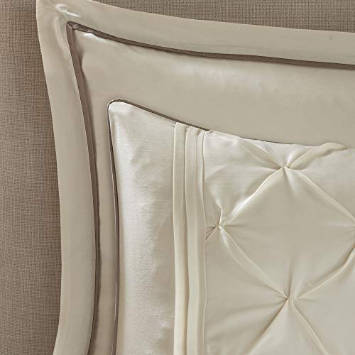 Madison Park Essentials Room in a Bag Faux Silk Comforter Set - Luxe Diamond Tufting All Season Bedding, Matching Curtains, Decorative Pillows, Ivory King(104"x92") 24 Piece Madison Park