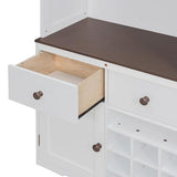Merax Queen Size Murphy Bed, Wood Murphy Bed with Storage Cabinet, Wine Rack, Glass Holder, Drawers and Multi-Color LED Strip, White Merax