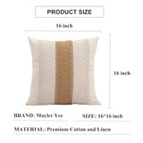 Mayler Yee Throw Pillow Covers 16 x 16 Inch 1PC for Farmhouse Living Room, Cotton & Burlap Textured Striped Woven Boho Pillow Covers (Beige & Brown, Single Striped) Mayler Yee