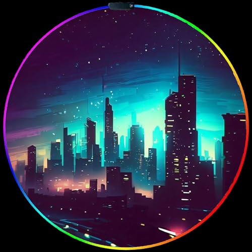 DEALZOOM Gaming Chair Mat LED RGB Gaming Lights (Skyline 47”) - Noise Cancelling, Anti-Slip Gamer Floor Mat – Scratch Resistant Computer Gaming Mat for Chair – Office Chair Mat for Hardwood Floor DEALZOOM