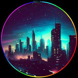 DEALZOOM Gaming Chair Mat LED RGB Gaming Lights (Skyline 47”) - Noise Cancelling, Anti-Slip Gamer Floor Mat – Scratch Resistant Computer Gaming Mat for Chair – Office Chair Mat for Hardwood Floor DEALZOOM
