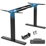 Huuger Dual Motor Electric Standing Desk Frame, Sit Stand up Desk Leg for 47.2” to 86.6” Desktop, Computer Desk Leg with Cable Tray, 3 Memory Height Presets, 2 Hooks, Black Frame Only Huuger