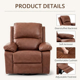 zzlay 360° Swivel Rocking Leather Recliner Chair for Adults, Overstuffed Manual Recliner with Spring Cushion, Glider Rocking Nursery Single Sofa with Side Pockets for Living Room, Camel