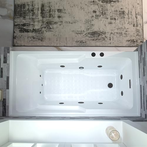 WOODBRIDGE 60" Alcove Acrylic Rectangular Whirlpool Heated Jetted Tub in White with Left Drain, Matte Black pop-up Drain Included BM6030L WOODBRIDGE
