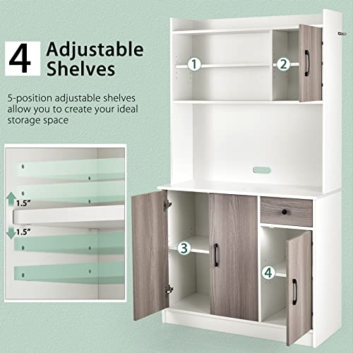 Giantex Buffet Hutch Cabinet, Kitchen Hutch Sideboard, Buffet Pantry on Island, Wood Kitchenware Server with Drawer, Shelf and Storage Cabinet (White & Natural) Giantex