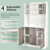 Giantex Buffet Hutch Cabinet, Kitchen Hutch Sideboard, Buffet Pantry on Island, Wood Kitchenware Server with Drawer, Shelf and Storage Cabinet (White & Natural) Giantex