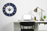 Bulova Steel Oversize Wall Clock, 27", Silver and Blue Bulova