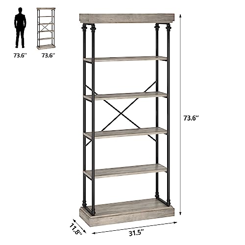 CABIHOME Rustic Industrial 6-Tier Bookshelf with Metal Frame for Stylish Storage and Display CABIHOME