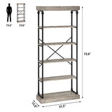 CABIHOME Rustic Industrial 6-Tier Bookshelf with Metal Frame for Stylish Storage and Display CABIHOME