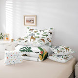 Erosebridal Wild Animal Kids Bed in A Bag Twin 7 Piece Cartoon Elephant Giraffe Comforter Set Safari Animals Bedding Sets for Kids Crocodile Tiger Zebra Palm Tree Tropical Sheet Set with Comforter Erosebridal