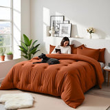 Easthome Twin Comforter Set 5 Piece - Soft Bed in a Bag Queen Size Comforter Sets, Cozy Luxury Bedding Sets with All Season Comforter, Flat Sheet, Fitted Sheet,Pillowcases & Shams, Orange Easthome