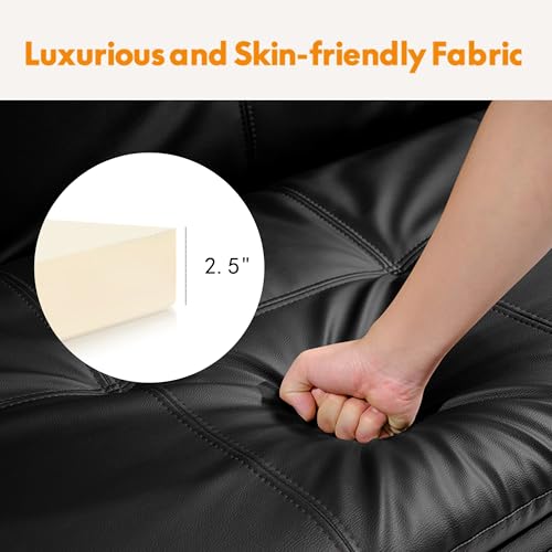 Modern Leather Convertible Folding Futon Couch Sofa Bed Adjustable Pillow Top Arm Memory Foam Couch Double Loveseat Sofa for Compact Living Space,Dorm,Game Studio,Apartment,Bedroom (Black PU) Klwenas Maec