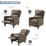 PATIOPTION Leather Pushback Recliner Chair, PU Leather Push Back Armchair, Upholstered Recliner Chair 105-135 Degree Adjustable, Retro Accent Chair for Living Room Bedroom - Gray