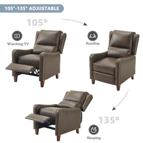 PATIOPTION Leather Pushback Recliner Chair, PU Leather Push Back Armchair, Upholstered Recliner Chair 105-135 Degree Adjustable, Retro Accent Chair for Living Room Bedroom - Gray PATIOPTION