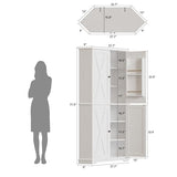 IRONCK Corner Cabinet, 72" H Kitchen Pantry Storage Cabinet, 4 Barn Doors with Storage Rack, 4 Adjustable Shelves, 6-Tier Tall Food Pantry Cabinet, Farmhouse Hutch for Kitchen Dining Room, White IRONCK