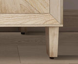 60 Inch Large Sideboard Buffet Cabinet with Storage, Sunburst 4 Door Wooden Accent Cabinet for Living Room Entryway, Mid Century Modern Console, Farmhouse Kitchen Table, Antique Natural Finish ZZKBTOPXY