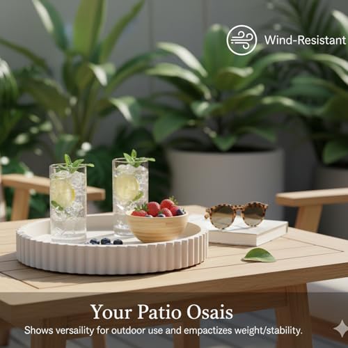 Wageso 13" Round Solid Concrete Decorative Tray - Heavy Duty Fluted Centerpiece for Coffee Table, Serving, Patio, Home Office & Entryway - Modern Home Decor Trays(Gray) Wageso