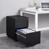 3 Drawer Mobile File Cabinet with Lock, Metal Filing Cabinet with Wheels, Under Desk Storage Cabinet for Home Office, Fully Assembled, Black WoodArtSupply