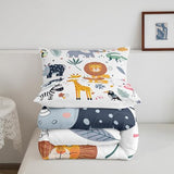 Feelyou Kids Zoo Animal Comforter Set Cute Wild Animals Bedding Set Cartoon Safari Wild Print Comforter for Boys Girls Children Teens Bedroom Decor Exotic Natural Theme Duvet Set Twin Size Feelyou