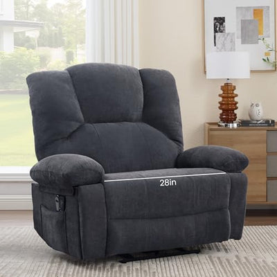HOMYEDAMIC Oversized Power Recliner Chair 350lb with Hidable Cup Holders, Extra Wide Large Big Electric Recliner Chair with Lumbar Support Pillow Nursery Chair Living Room (Power, Grey)