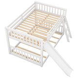Harper & Bright Designs Floor Low Bunk Bed Full Over Full with Slide and Ladder, Solid Wood Bunk Beds Frame for Saving Space, White Harper & Bright Designs