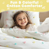 Intelligent Design Callie Girls Twin/Twin XL Comforter Set, Ivory 4-Piece Kids Bedding, 100% Cotton Tufted Pom Pom Tufted Jacquard, All Season Down Alternative, Cozy Shabby Chic Bedroom Décor Intelligent Design