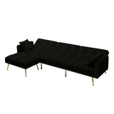 GlasFlength Sectional Couches for Living Room - Convertible Sleeper Sofa Bed, Reversible Chaise Lounge, Nailhead Decor L-Shaped Sectional Sofa Bed for Home, Office, Apartment - Black GlasFlength