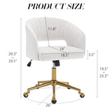 Home Office Chair Swivel Velvet Desk Chair Accent Armchair Upholstered Modern Tufted Chairs with Gold Base for Girls Women Ergonomic Study Seat Computer Task Stools for Living Room(Cream) KCC