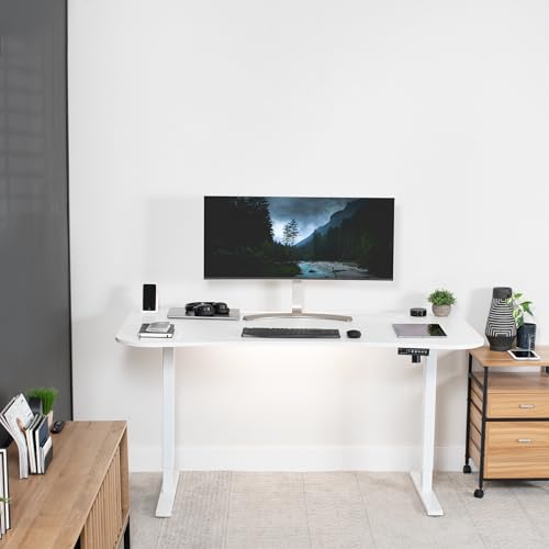 VIVO Electric Height Adjustable 71 x 30 inch Memory Stand Up Desk, White Table Top, White Frame, Standing Workstation with Preset Controller, 1B Series, DESK-KIT-1W7W VIVO