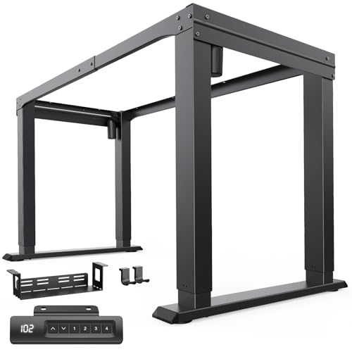 HUANUO 4 Legs Standing Desk Frame, Dual Motor Height Adjustable Electric Sit Stand Desk Frame for Home & Office, Heavy Duty Steel, Memory Controller, Frame Only, Black HUANUO