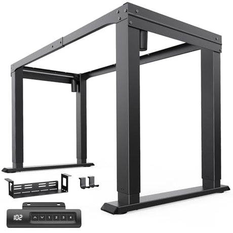 HUANUO 4 Legs Standing Desk Frame, Dual Motor Height Adjustable Electric Sit Stand Desk Frame for Home & Office, Heavy Duty Steel, Memory Controller, Frame Only, Black HUANUO