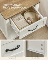 VASAGLE Farmhouse Nightstands with Charging Station, Set of 2, Bedside Tables with Drawer, Open Compartment, Side Tables with Storage, for Bedroom, Rustic White and Honey Brown ULET859K41 VASAGLE