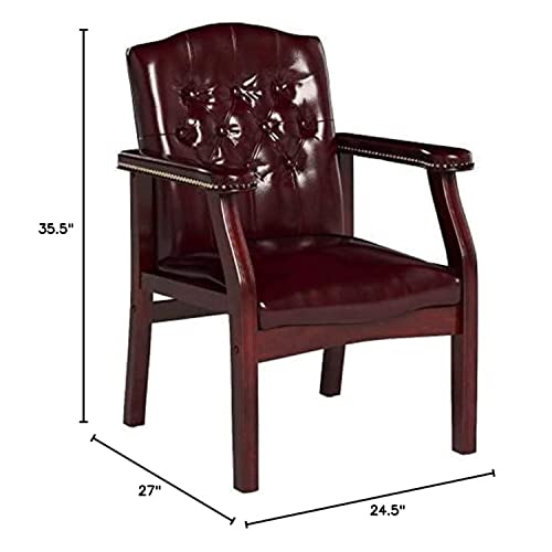 Oakestry Ivy League Executive Guest Chair in Burgundy Vinyl Wood Frame Office Visitor Chair with Mahogany Finish Comfortable Reception Seating for Office Lobby or Waiting Room Oakestry