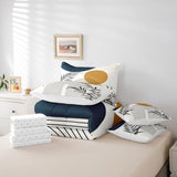 Erosebridal Boho Mid Century Queen 7 Pcs Bedding Set, Contemporary Bohemian Minimalist Comforter Set with Sheets, Abstract Geometric Bed in A Bag, Sage Tropical Palm Leaves Retro Elegant Zen Bed Sets Erosebridal