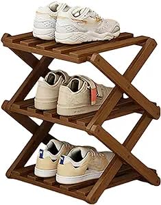 YYW Bamboo Shoe Rack for Entryway,Installation-Free and Foldable Vertical Shoe Storage Organizer,Free Standing Shoe Racks Shelf Closet Shoe Organizer for Living Room (Tawny-3 Layers)