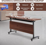 JNMDLAKO Folding Conference Room Table with Wheels - Modular Mobile Conference Table,Flip Top Training Room Tables,Space Saving and Stackable,for Seminar Classroom Office (6, 1619YHT, 61IN) JNMDLAKO
