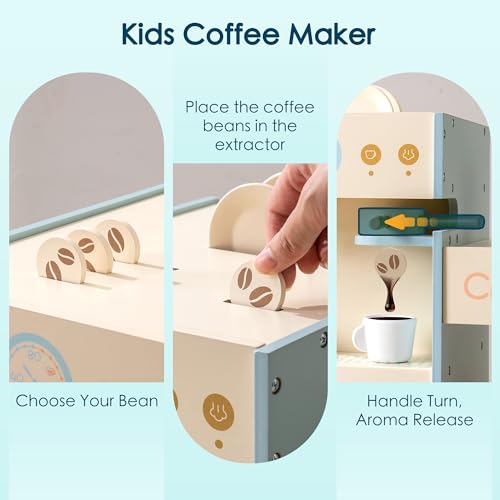 ROBUD Grocery Store Playset, Kids Play Store, Wooden Supermarket Playset with Cash Register, Chalkboard, Vending Machine, Coffee Machine, Oven, Play Food Accessories, Gift for Boys Girls 3+ ROBUD