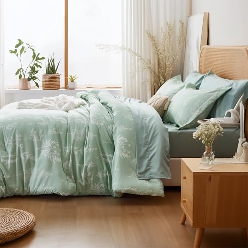 Kozyhvn Queen Comforter Set 7 Pieces, Sage Green Comforter, Cute Floral Bed in a Bag Queen Boho, Soft Fluffy Bedding Sets with Comforter, Sheets, Pillowcases & Shams, All Seasons Kozyhvn