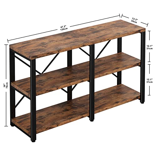 IRONCK Rustic Entryway Console Table, Long Hallway Table 47in 3-Tier, TV Stand Entertainment Center Media Stand for Living Room, Industrial Style, Vintage Brown - WoodArtSupply