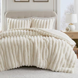 Madison Park Jasmine King Comforter Set, Luxurious Reversible Faux Fur Plush Ribbed Velvet Bedding, Fuzzy Thick Warm Winter Comforter, Super Soft Fluffy 3-Piece Set Ivory Madison Park