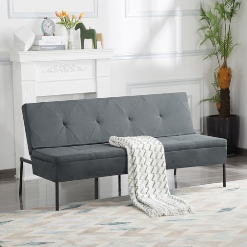 Anwick Modern Fabric Sofa Bed Futon,Convertible Sleeper Bed Folding Couches with 3 Reclining Angles,Split Back 69" Small Recliner Loveseat for Living Room Apartment Office (Grey, 69") Anwick