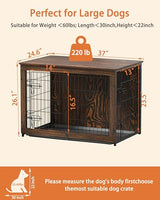 Megidok Wooden Dog Crate Furniture with Cushion, Dog Crate End Table with Tray, Double Doors Dog Crate Furniture Style, Decorative Dog Kennels Indoor (37" L*25" W*26" H, Rustic Style) Megidok