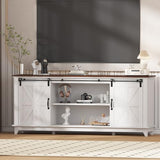 Garvee Home Farmhouse TV Stand for 75 in Television, Wood Entertainment Center with Storage & Barn Doors, Adjustable Shelf Media TV Console Table Cabinet for Living Room, 66 in Large, White Garvee