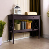 ChooChoo Console Table with Drawers, Narrow Wood Accent Sofa Table Entryway Table with Storage Shelf for Entryway, Front Hall, Hallway, Living Room, Espresso ChooChoo