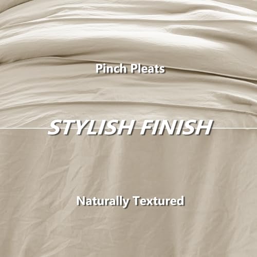 CozyLux Queen Comforter Set Beige, 7 Pieces Soft Pinch Pleat Bed in a Bag Queen Comforter Set with Sheets, Boho Bed Set with Down Alternative Comforter, Sheets, Pillowcases & Shams CozyLux