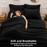 HIMEET Queen Comforter Set - 7 Pieces Bed in a Bag Queen Size, Luxury Comforter Set with Sheets for All Season, Bed Set with Comforter, Flat Sheet, Fitted Sheet, Pillowcases & Shams, Black HIMEET